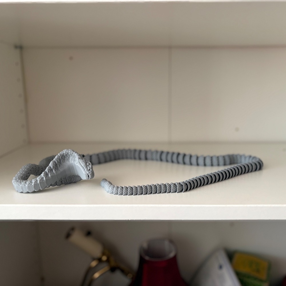 3D Printed Articulated Cobra Snake Flexible Fidget Toy Grey Reptile Figure